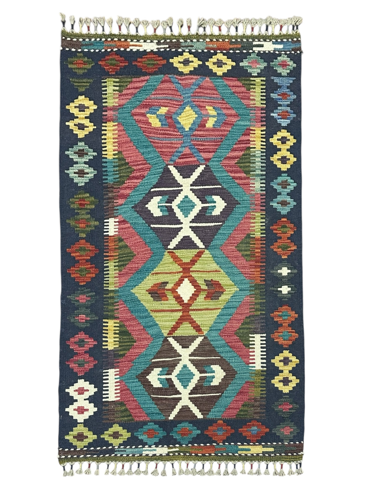 Afghan Kilim Rug 2'8" x 4'5", Hand-Woven Wool, No. 611