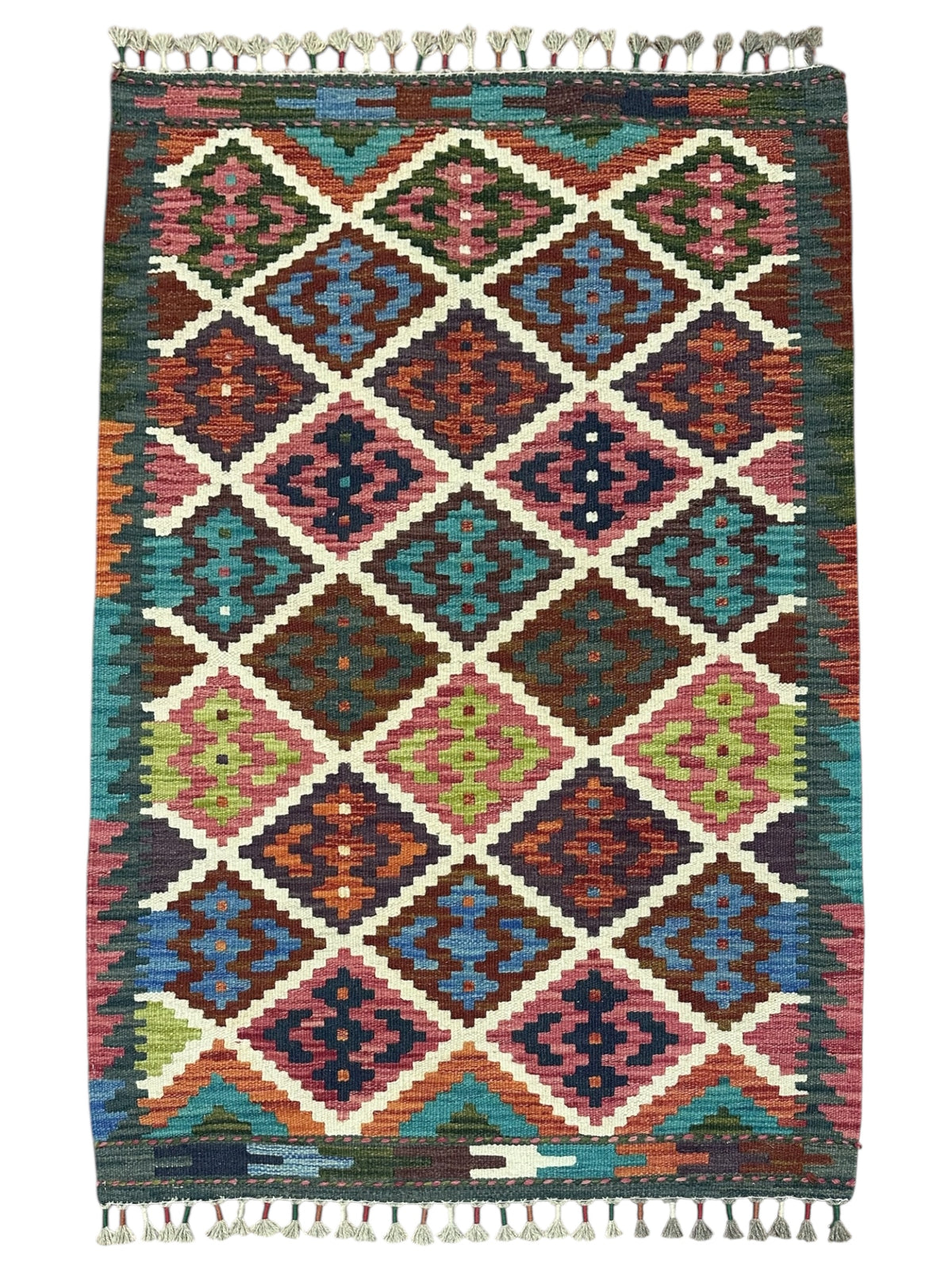 Afghan Kilim Rug 2'10" x 4', Hand-Woven Wool, No. 615