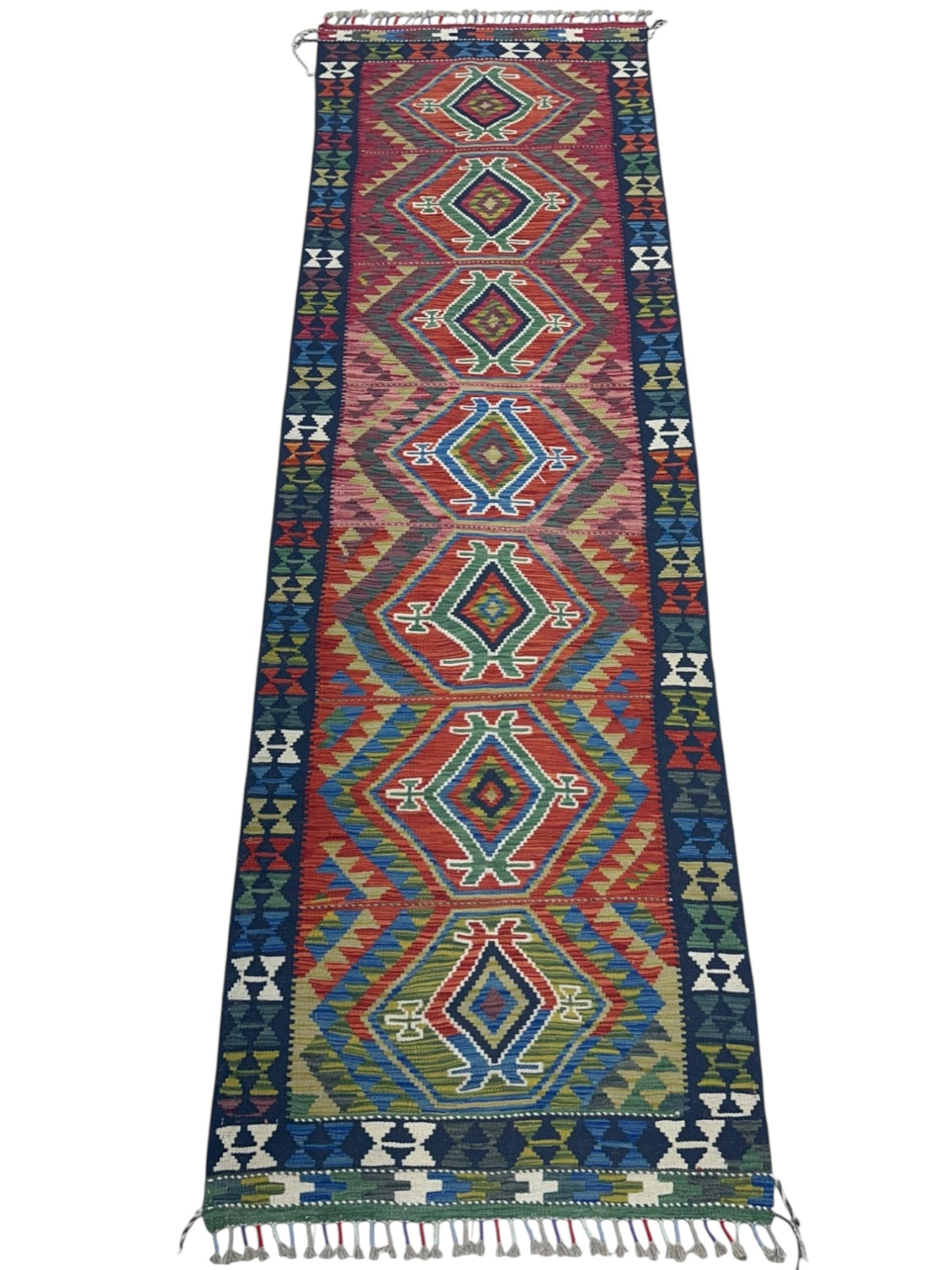 Afghan Kilim Rug 3x4, Rust, Navy & Pink, Hand-Woven Wool Flatweave, view 2