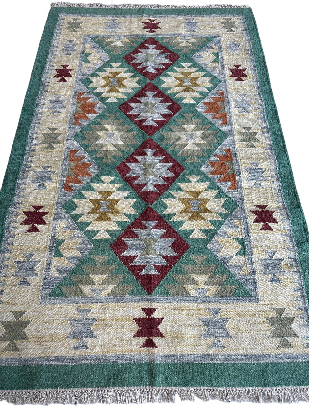 Indo-Turkish Kilim 4' x 6'4", Hand-Woven, Cream, view 2