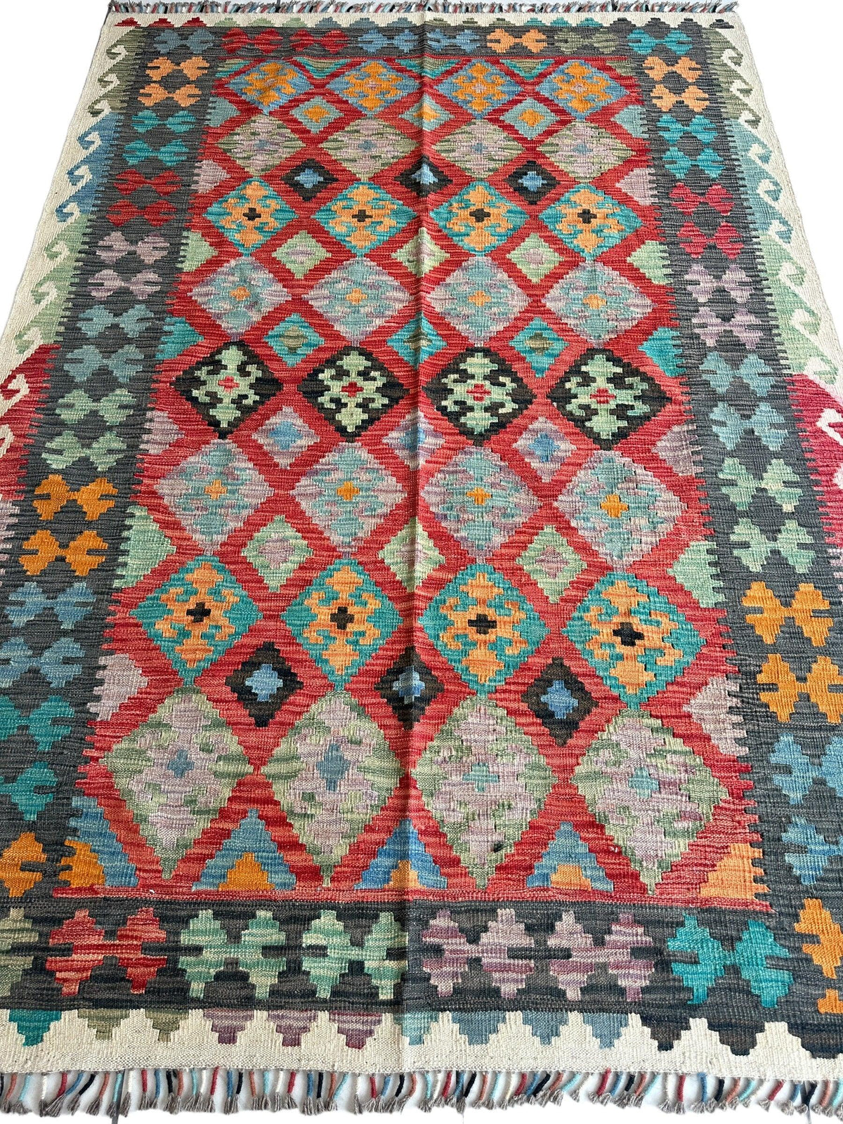 Afghan Chobi Kilim Rug 5'8" x 8', Hand-Woven, Cream, view 2