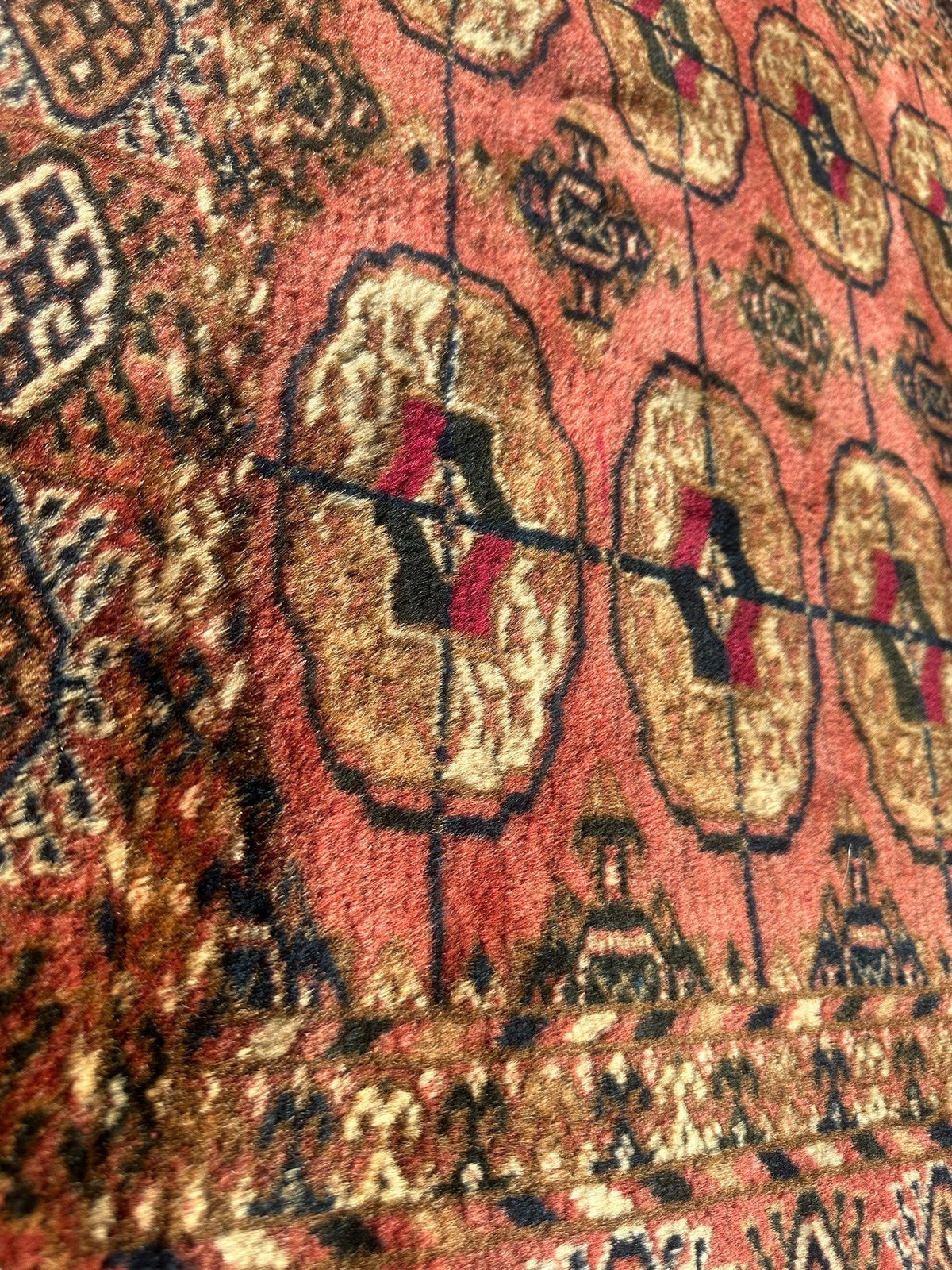 Vintage Tekke Rug 4x4, Cream & Red, view 2