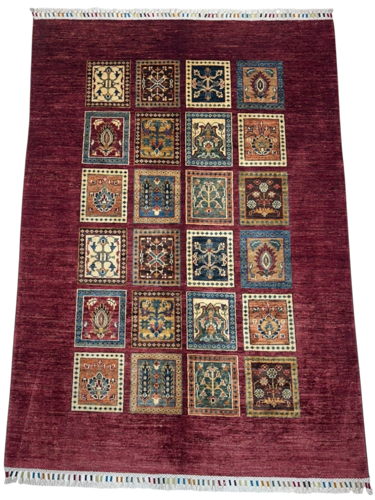 Afghan Bakhtiari Rug 4x6, Burgundy, Ivory & Blue, Hand-Knotted Wool, view 2