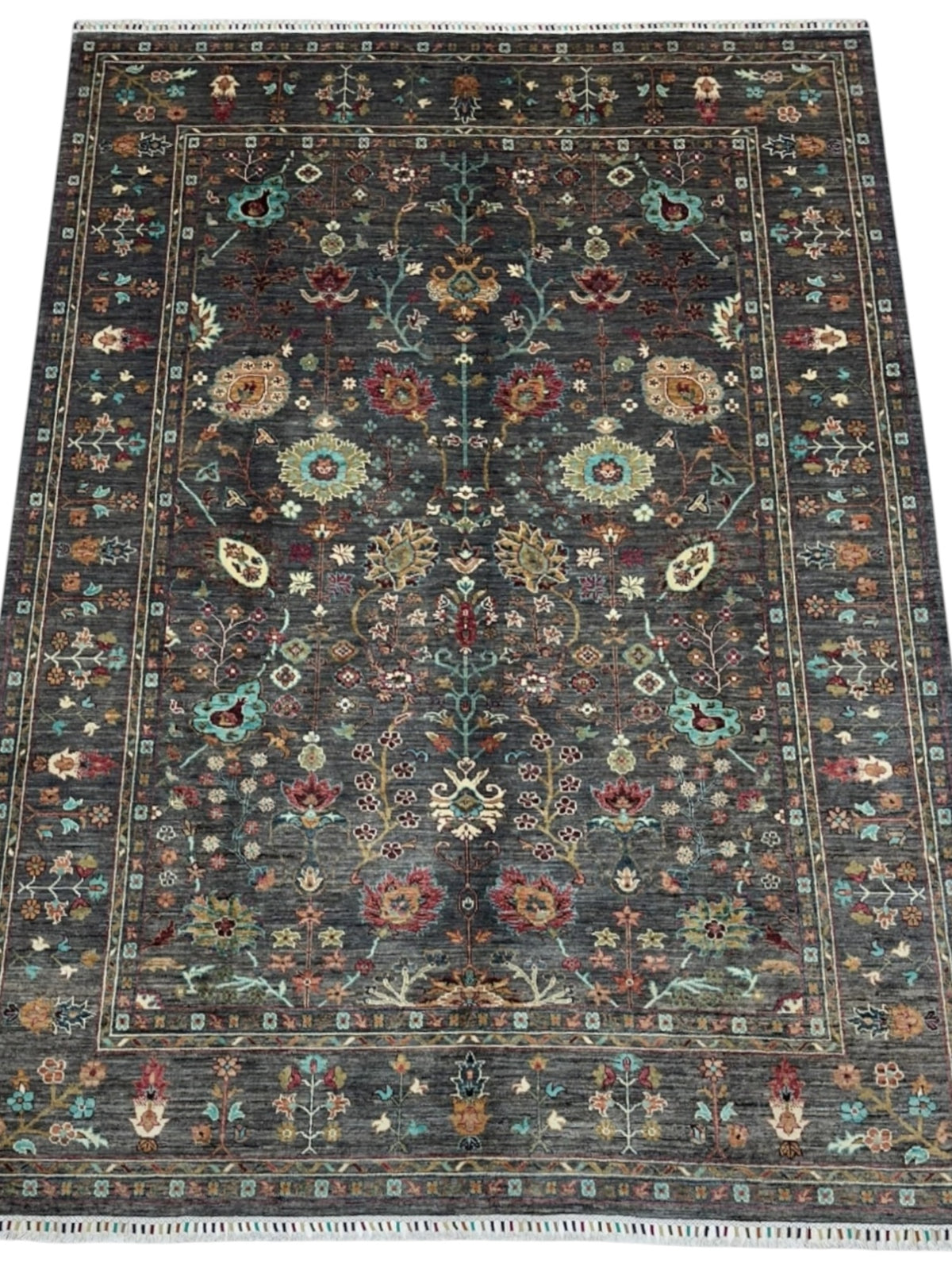 Afghan Chobi Sultani Rug 7'1" x 9'9", Hand-Knotted Ghazni Wool, Brown, view 2