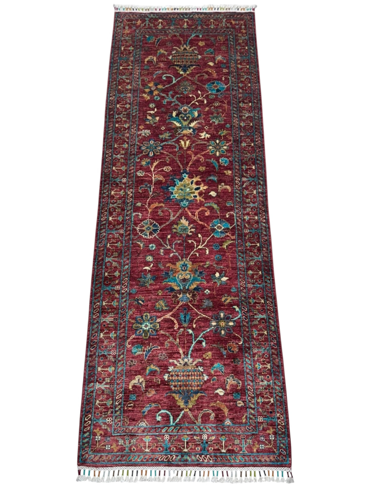 Afghan Chobi Sultani Runner 2'8" x 7'6", Hand-Knotted Ghazni Wool, Red, view 2