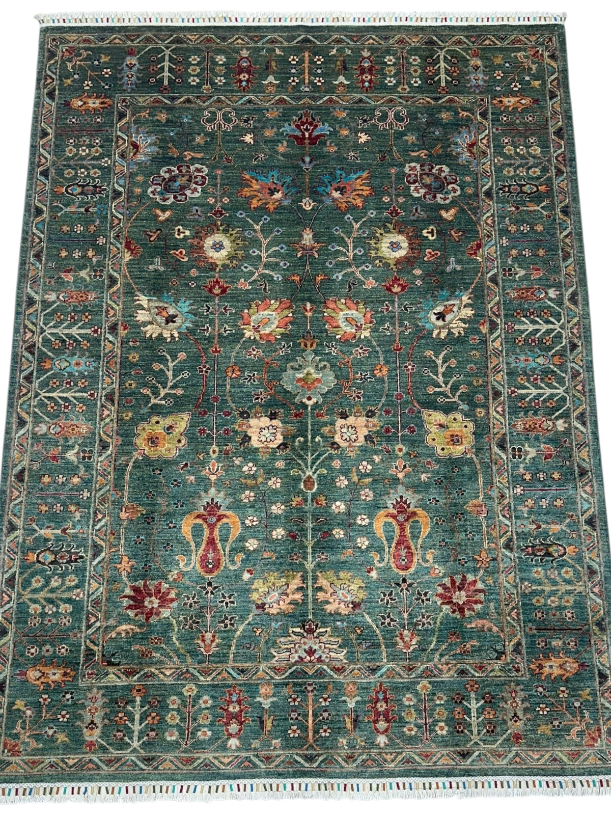 Afghan Chobi Sultani Rug 5'10" x 8', Hand-Knotted Ghazni Wool, Green, view 2