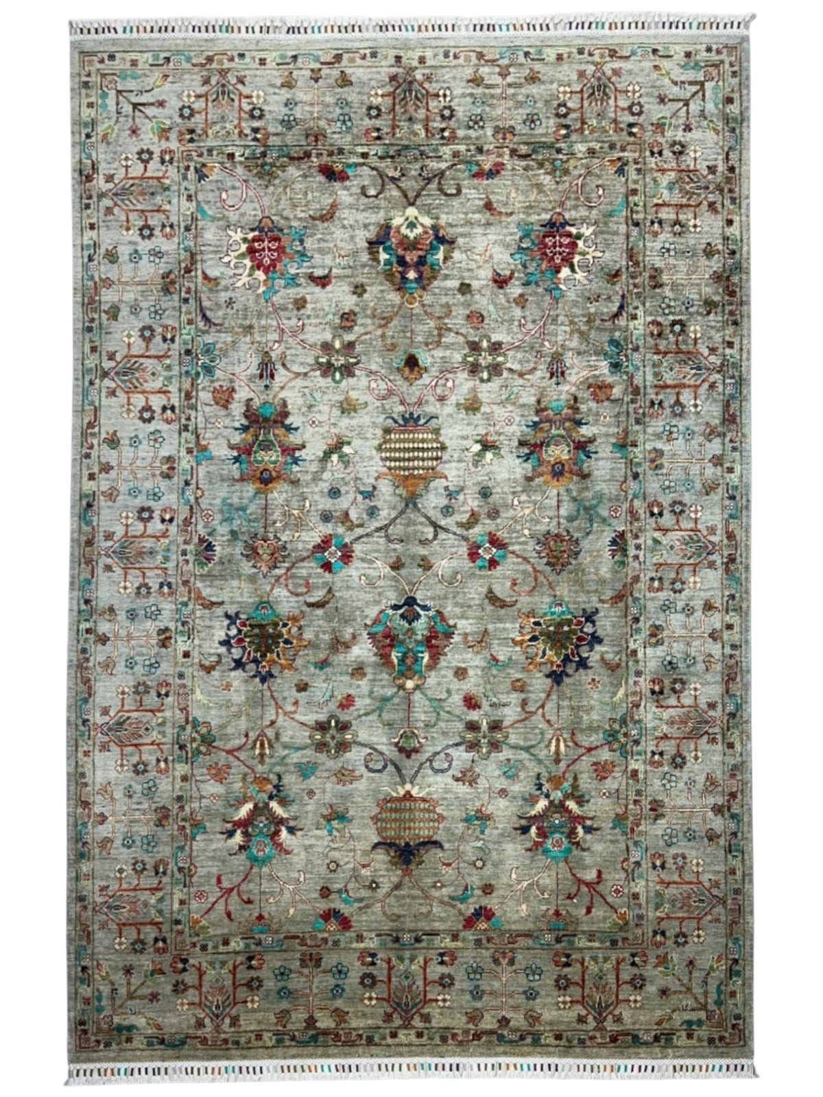 Afghan Chobi Sultani Rug 5'9" x 8', Hand-Knotted Ghazni Wool, Cream