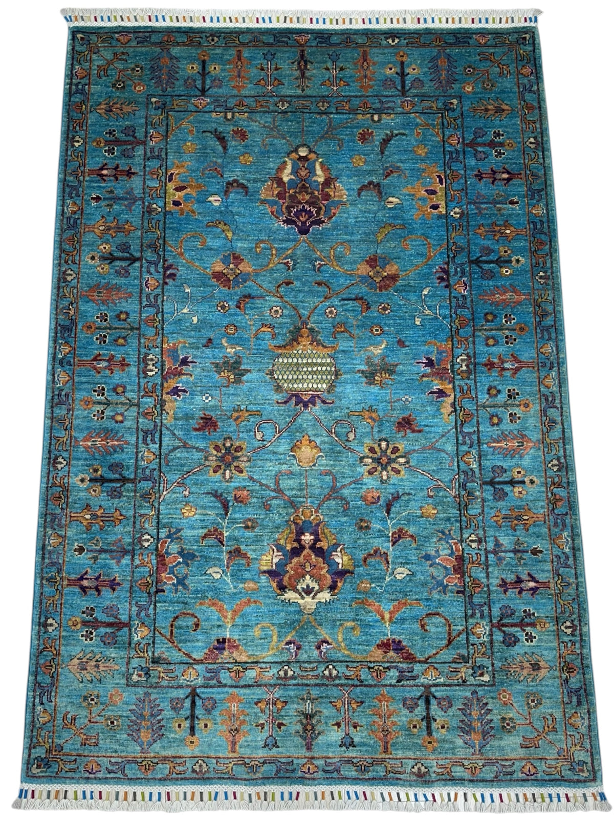 Afghan Chobi Sultani Rug 4'2" x 6'2", Hand-Knotted Ghazni Wool, Blue, view 2