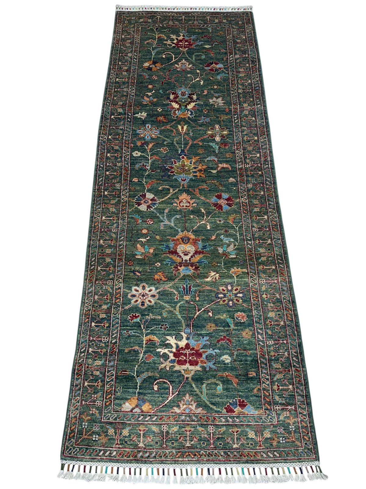 Afghan Super Kazak Runner 2'7" x 10'9", Hand-Knotted Ghazni Wool, Blue, view 2