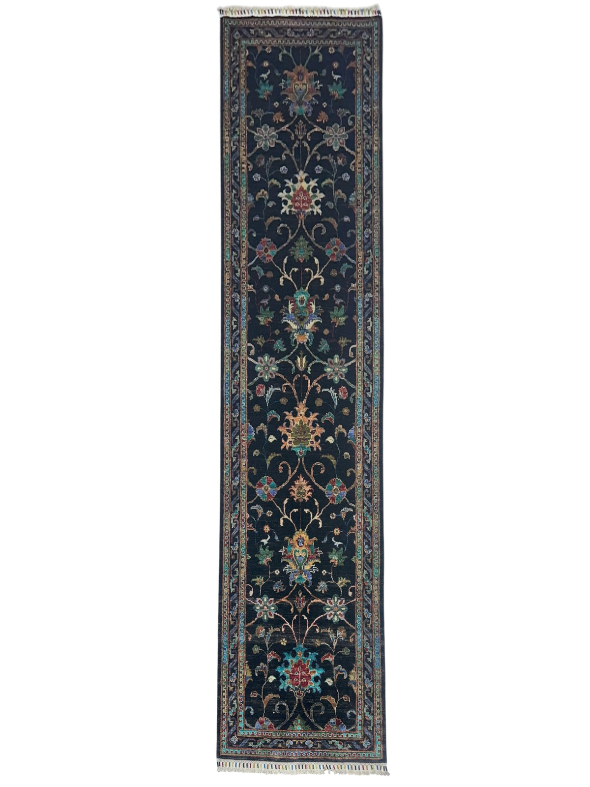 Afghan Chobi Sultani Runner 2'8" x 10'1", Hand-Knotted Wool, Black