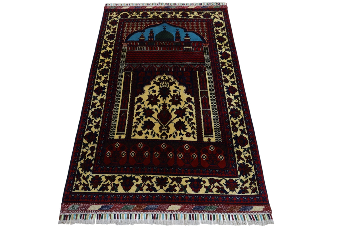 Afghani Prayer Rug 3x5 size range mihrab laid flat