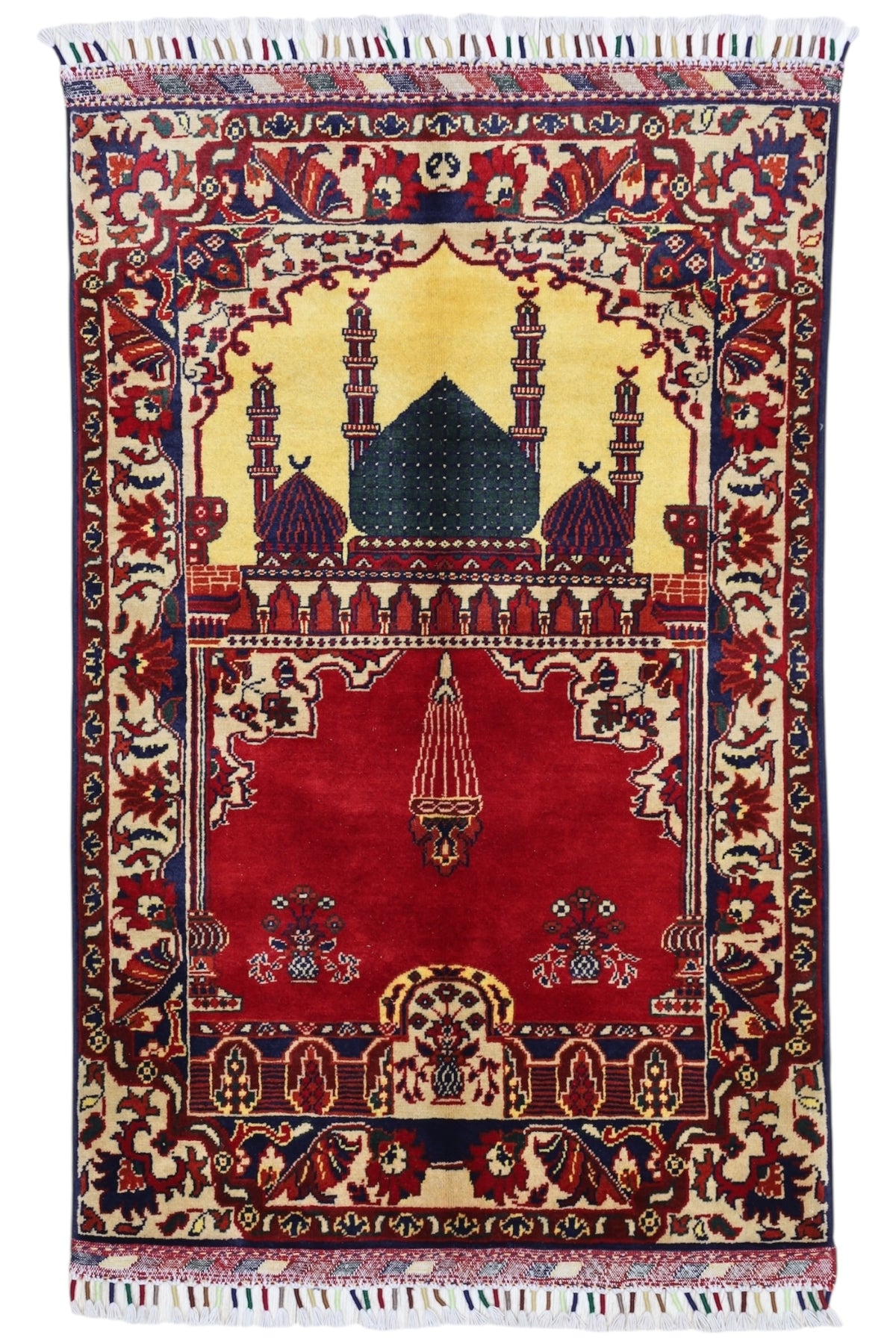 Afghani Prayer Rug 3x4 size range mihrab laid flat