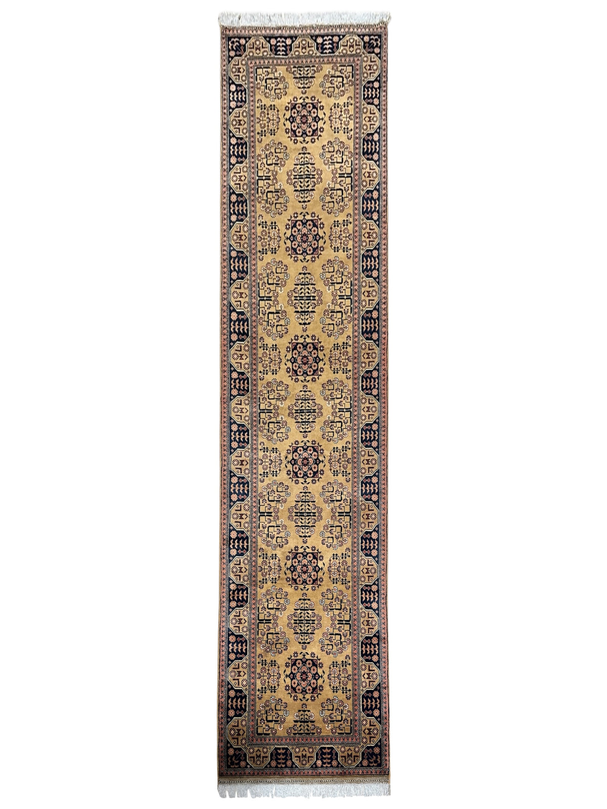 Afghan Bukhara Runner 2'7" x 9'8", Hand-Knotted Wool, Brown