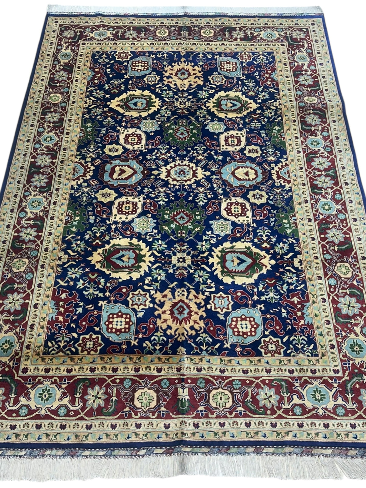 Afghan Rug 7x10, Navy, Burgundy & Beige, Hand-Knotted Wool, view 2