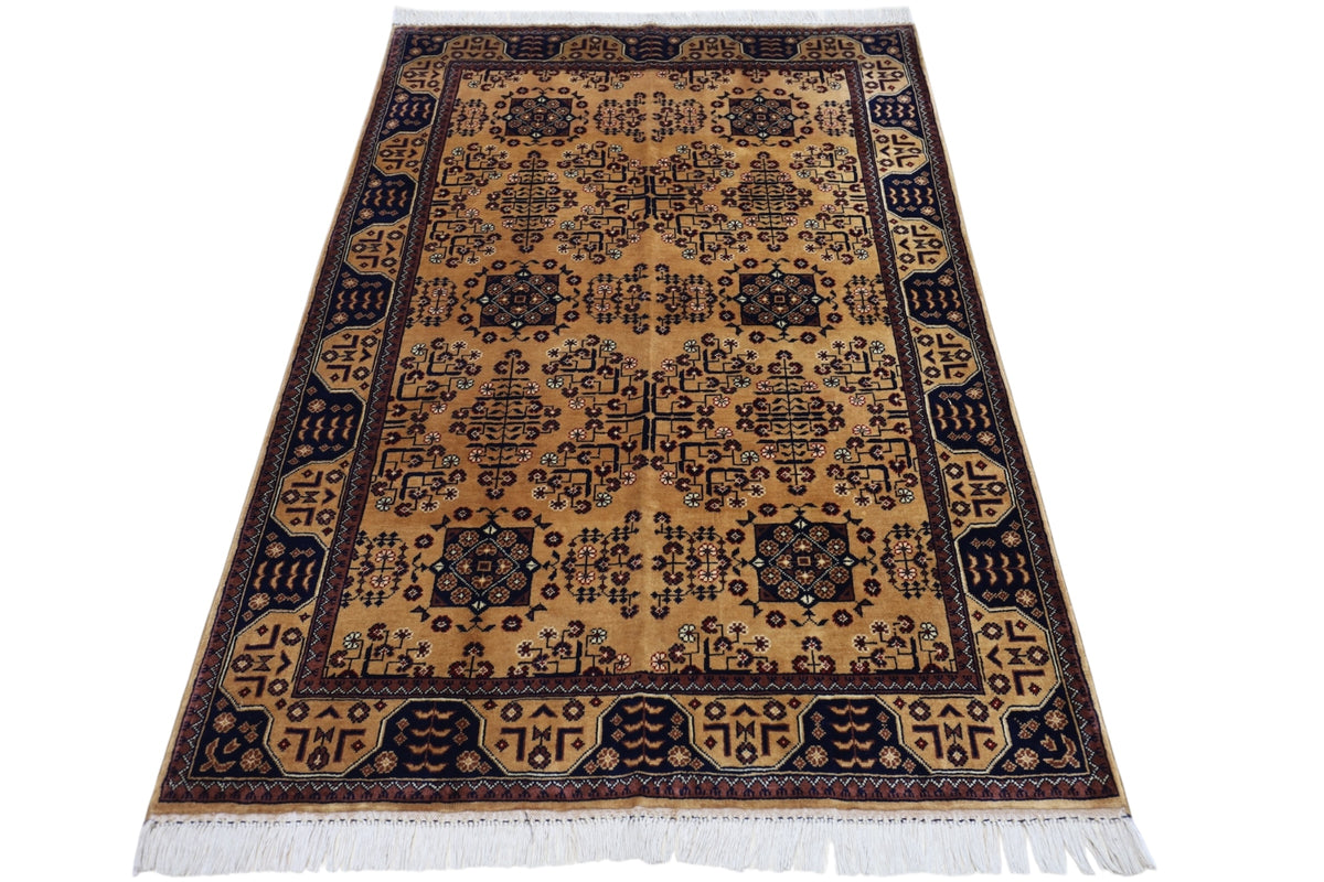 Afghan Bukhara Rug 4' x 5'11", Hand-Knotted Wool, Beige, view 2