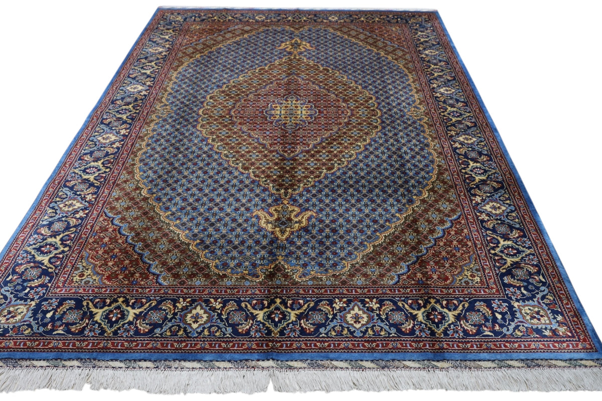 Afghan Tabriz Rug 7x10, Light Blue, Rust & Navy, Hand-Knotted Wool, view 2
