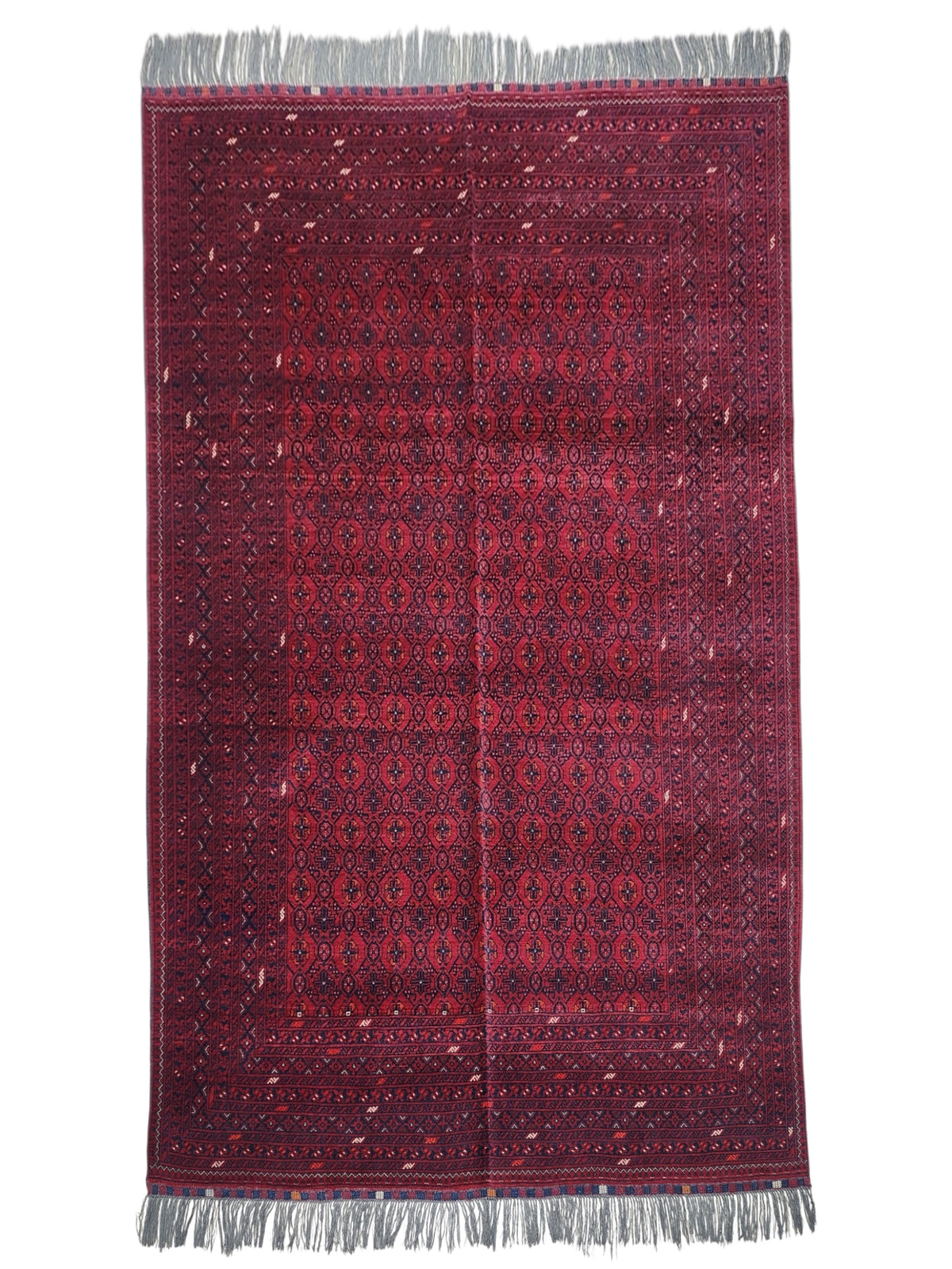 Afghan Beshir Gul Rug 7x9, Burgundy, Red & Navy, Hand-Knotted Wool