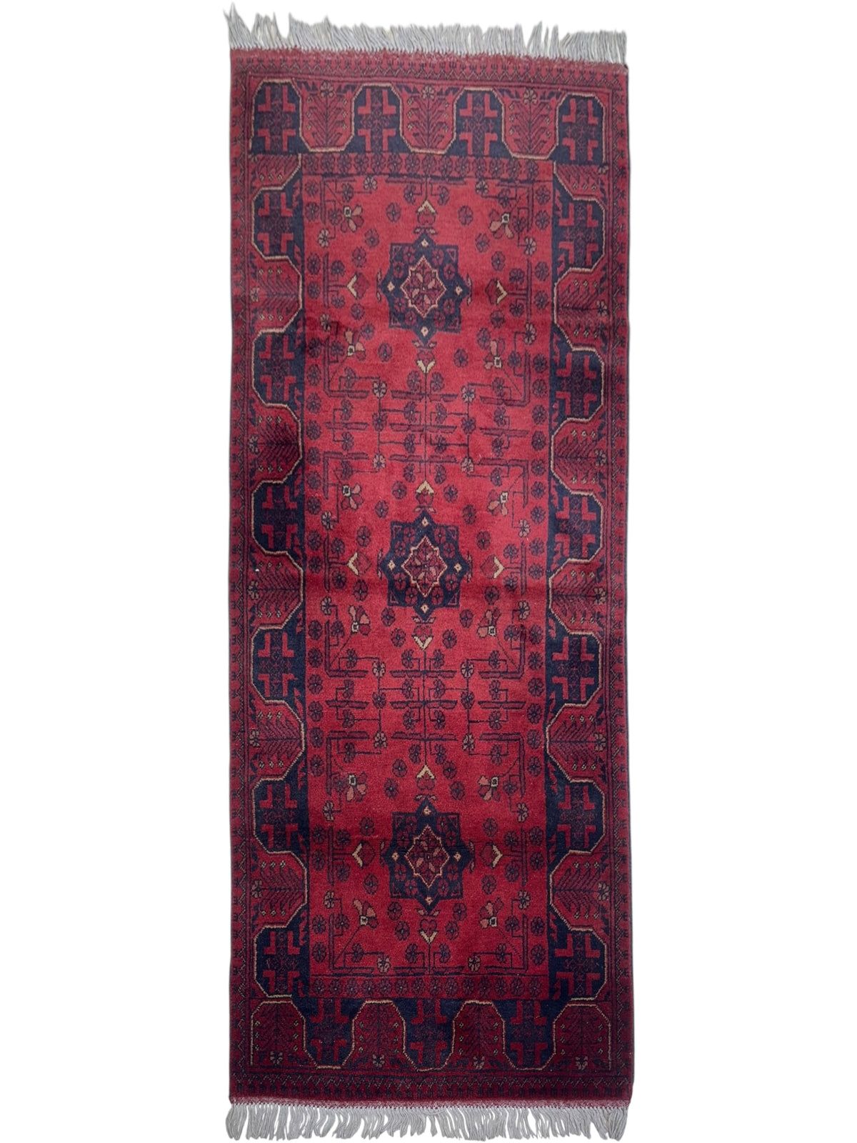 Afghan Bukhara Runner 2'9" x 6'3", Hand-Knotted Wool, Red