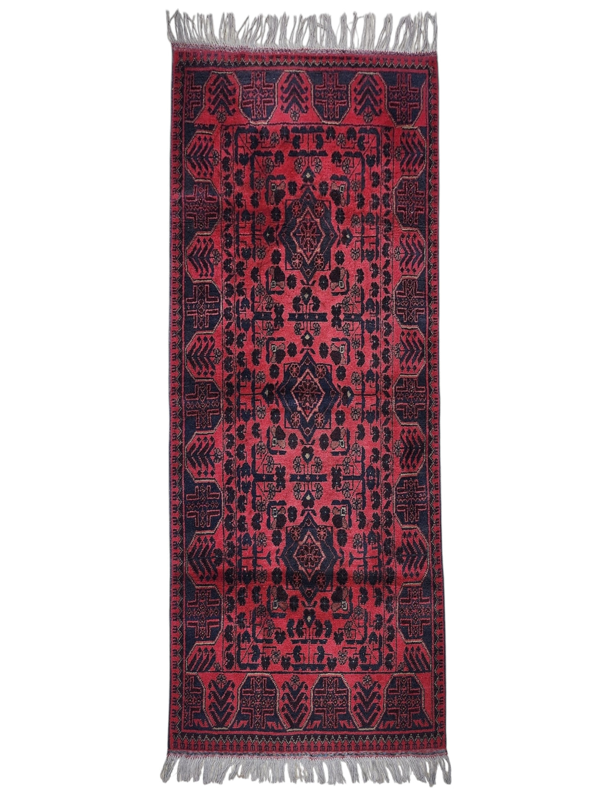 Afghan Bukhara Runner 2'9" x 6'3", Hand-Knotted Wool, Red