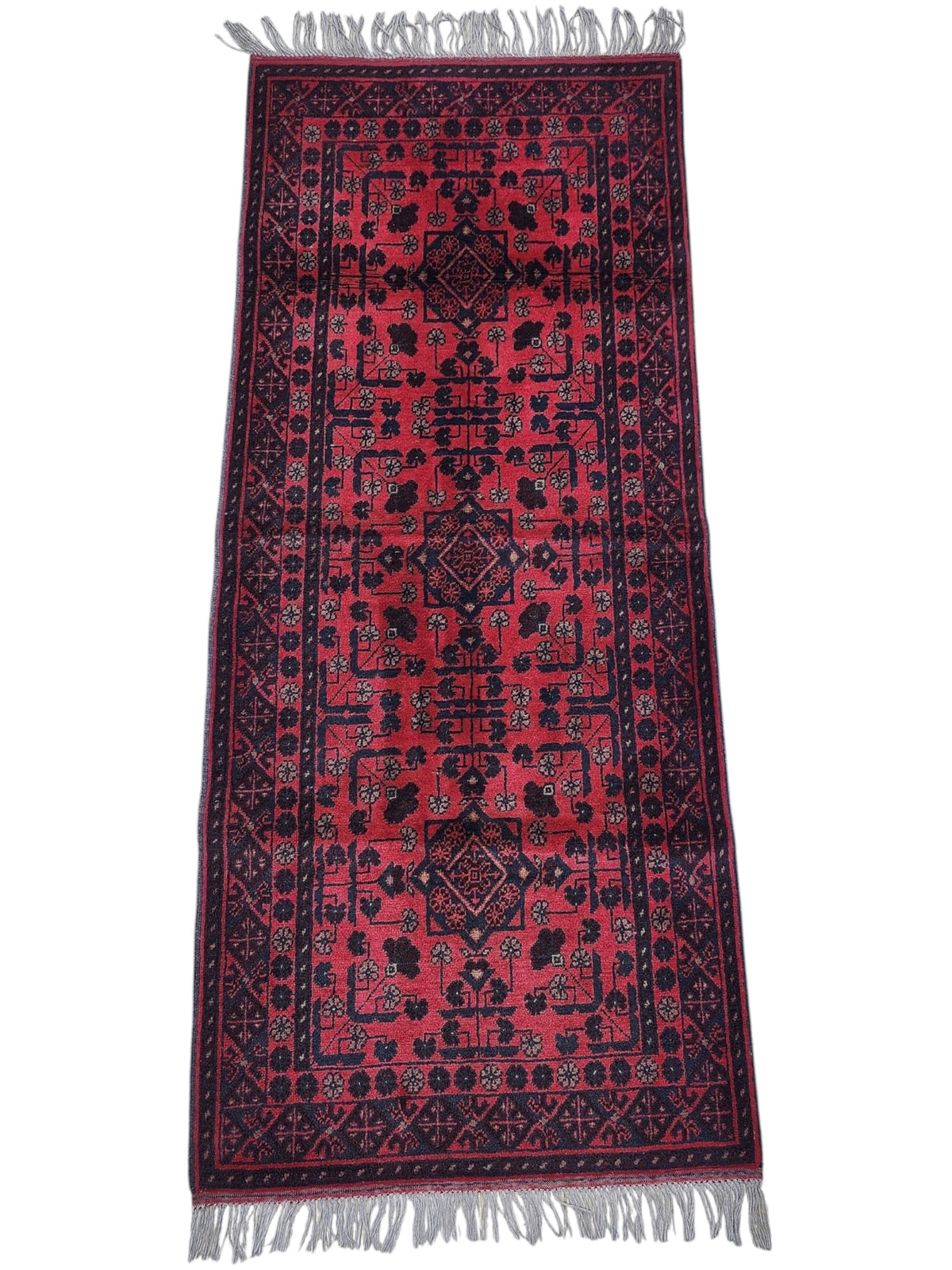 Afghan Bukhara Runner 2'9" x 6'4", Hand-Knotted Wool, Red, view 2