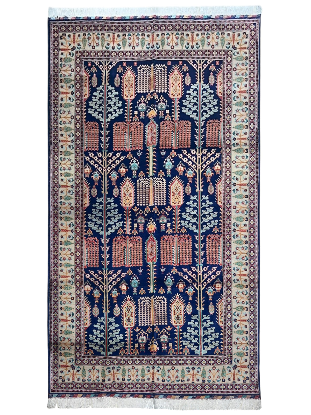 Afghan Rug 6x10, Navy, Ivory & Rust, Hand-Knotted Wool