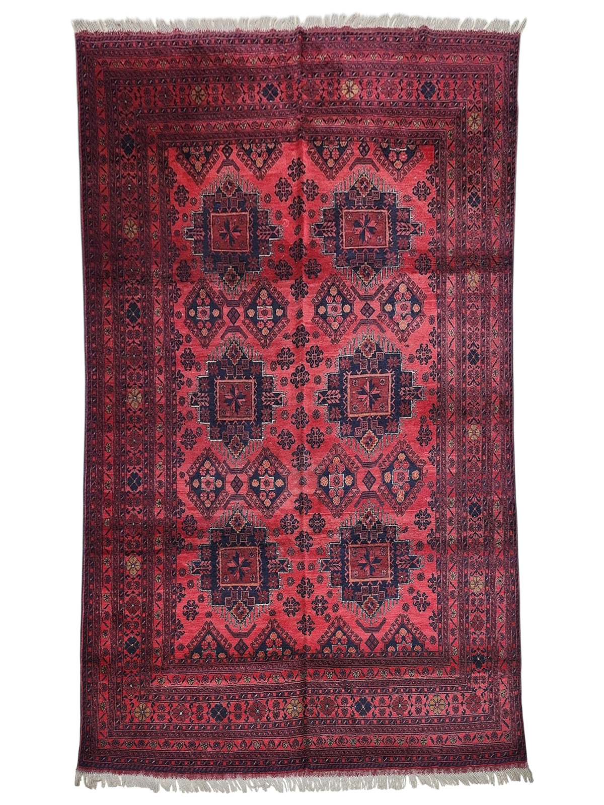 Afghan Patnos Rug 6'7" x 9'11", Hand-Knotted Wool, Red & Blue