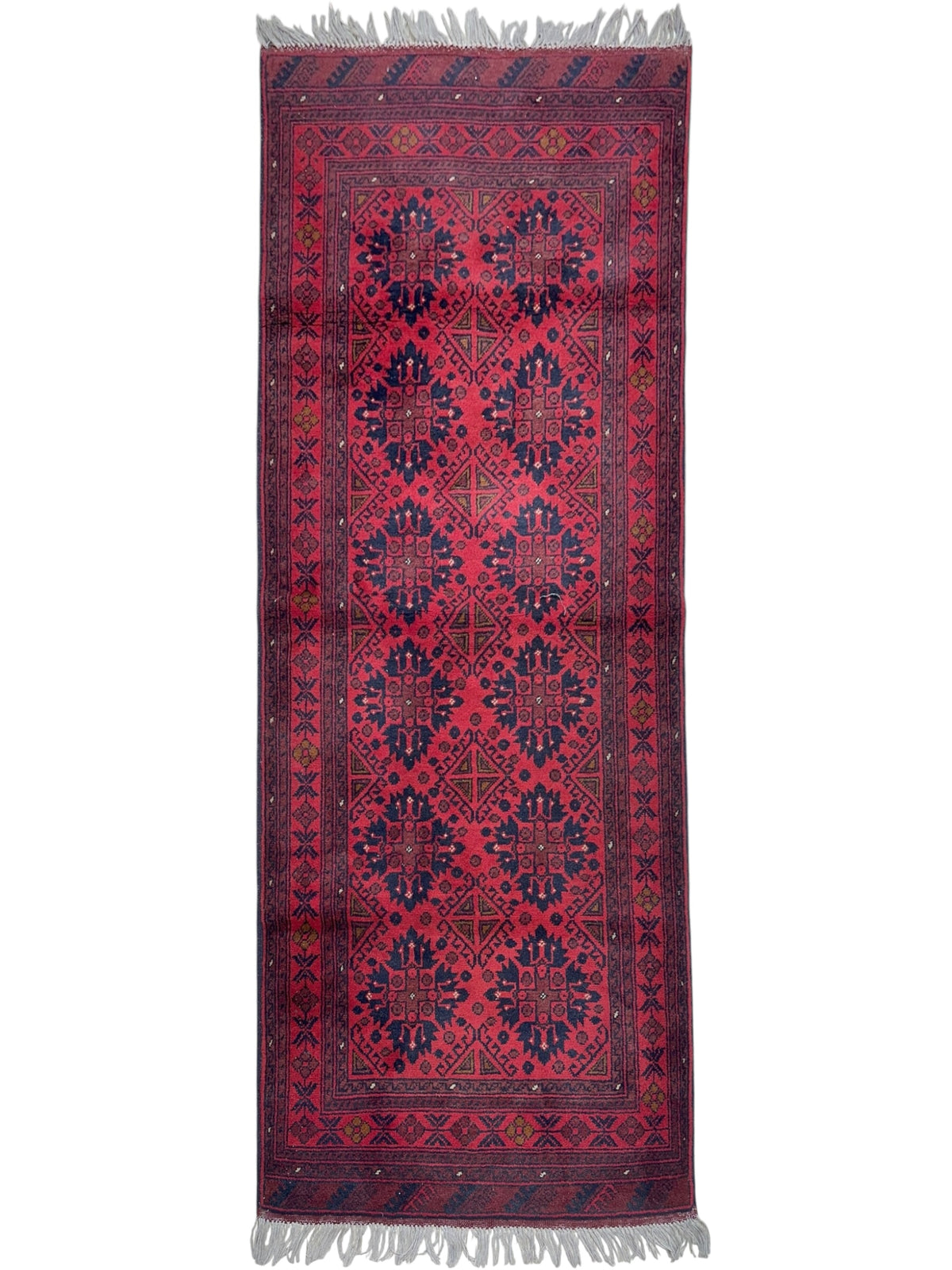 Afghan Andkhoy Runner 2'7" x 6'6", Hand-Knotted Wool, Red & Blue