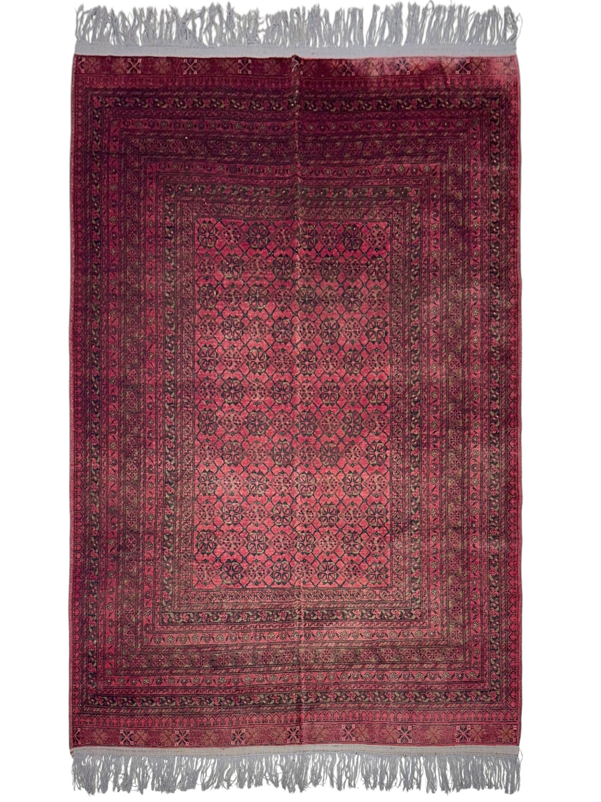 Afghan Beshir Rug 6x9, Burgundy, Red & Navy, Hand-Knotted Wool