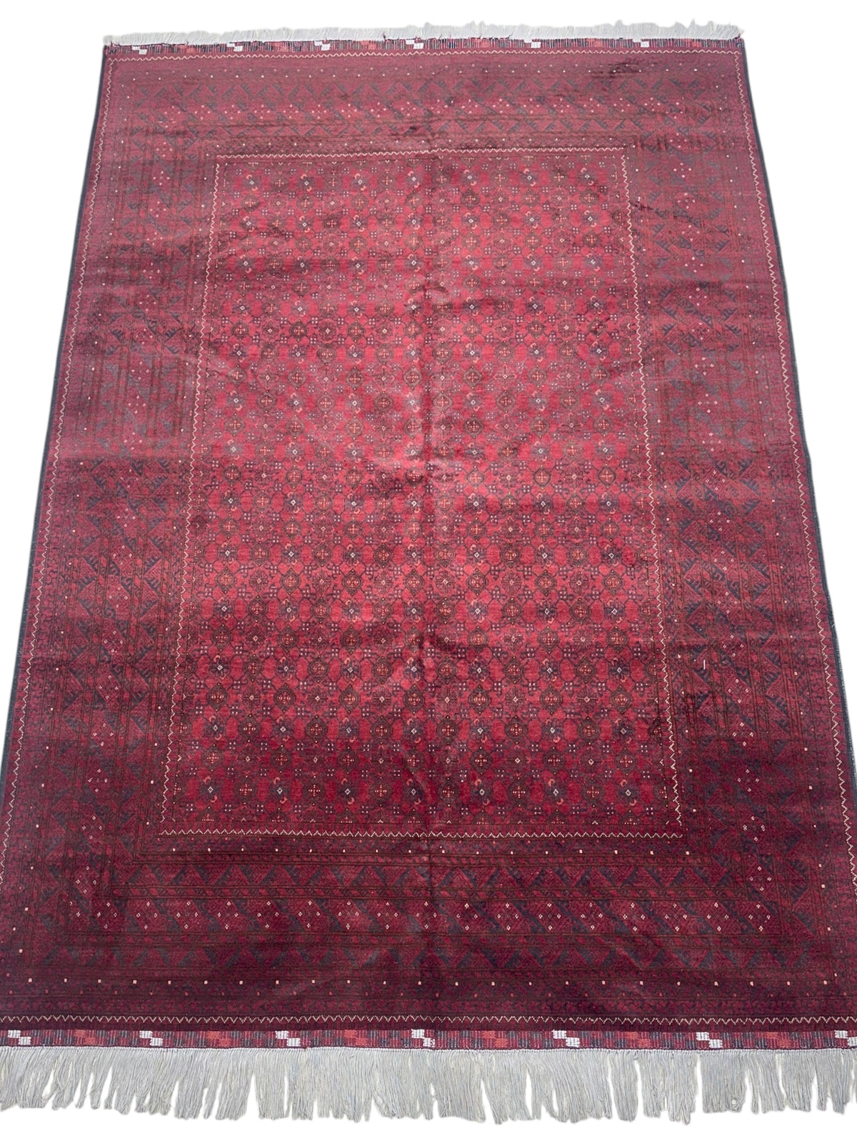 Afghan Beshir Rug 7x9, Burgundy, Navy & Red, Hand-Knotted Wool, view 2