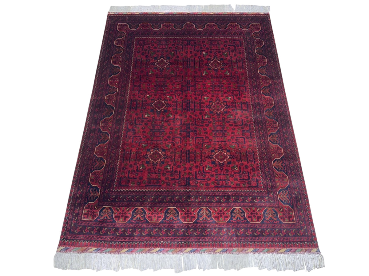 Afghan Turkmen Rug 5x7, Burgundy, Red & Navy, Hand-Knotted Wool, view 2