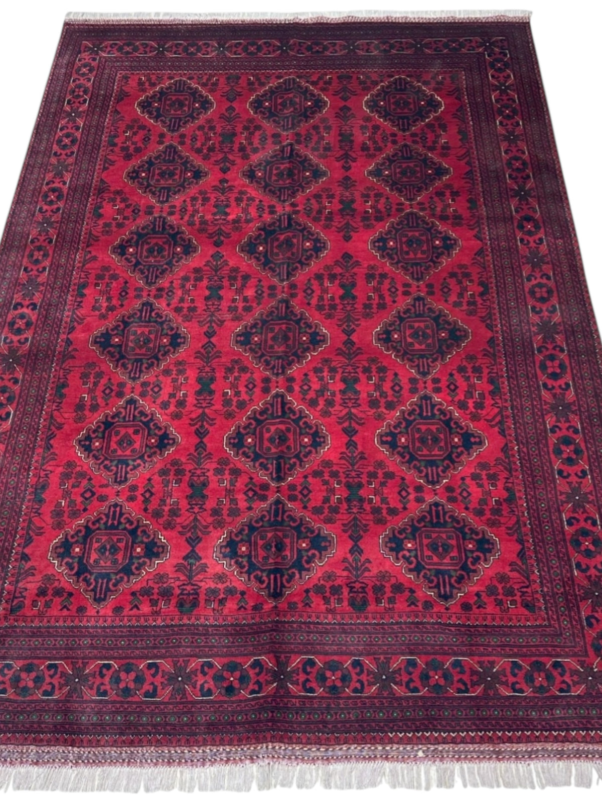 Afghan Khamyab Rug 6'7" x 9'6", Hand-Knotted Wool, Red & Blue, view 2