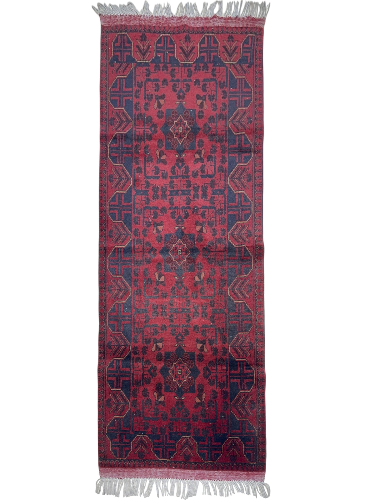 Afghan Bukhara Runner 2'8" x 6'3", Hand-Knotted Wool, Red & Black