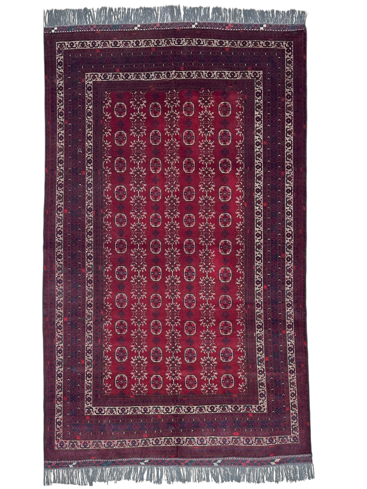 Afghan Rug 6x10, Burgundy, Red & Ivory, Hand-Knotted Wool