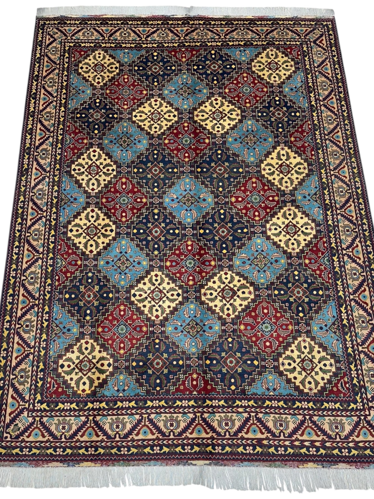 Afghan Rug 7x10, Navy, Light Blue & Gold, Hand-Knotted Wool, view 2