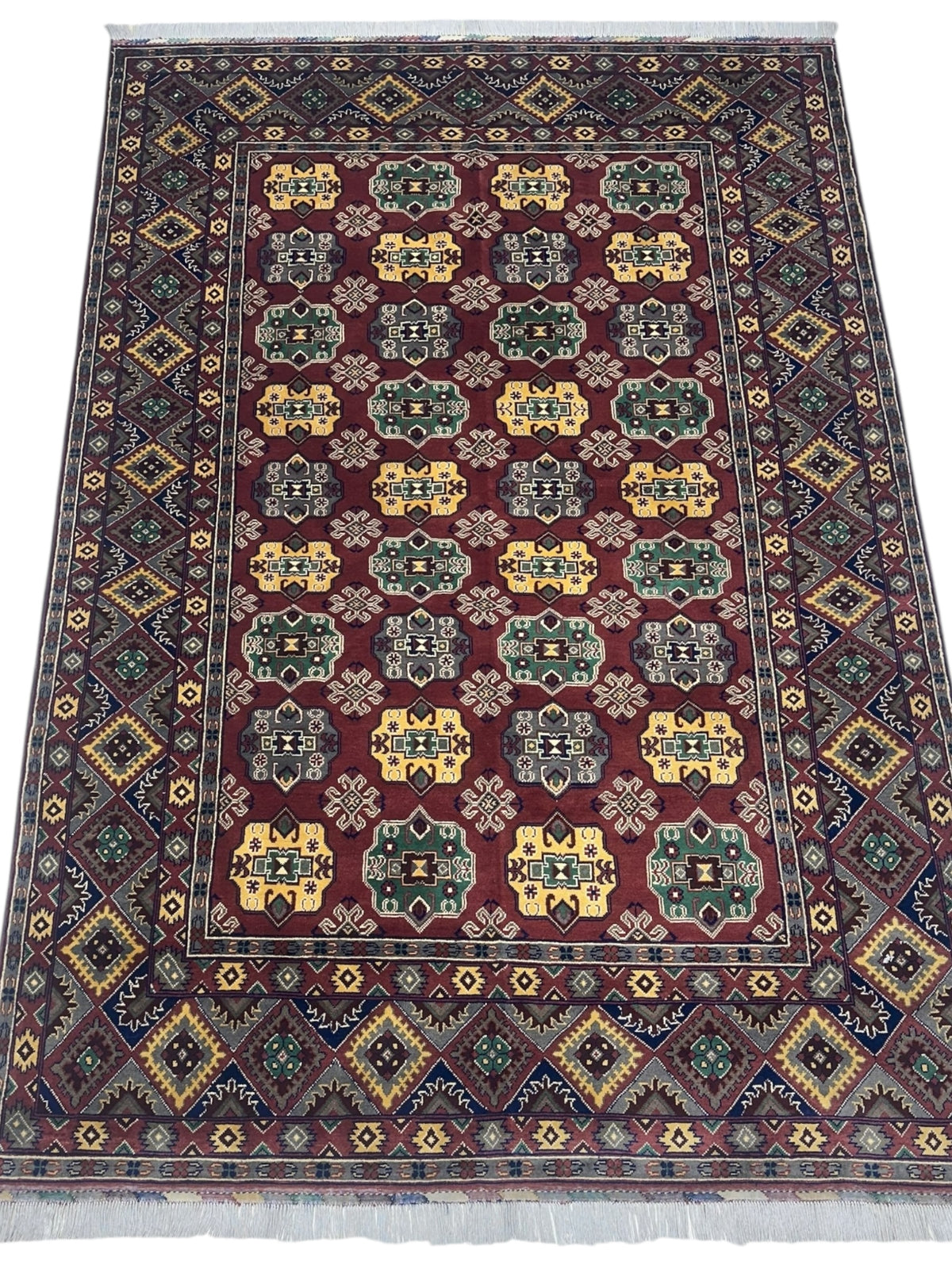 Afghan Turkmen Rug 6x10, Burgundy, Navy & Gold, Hand-Knotted Wool, view 2