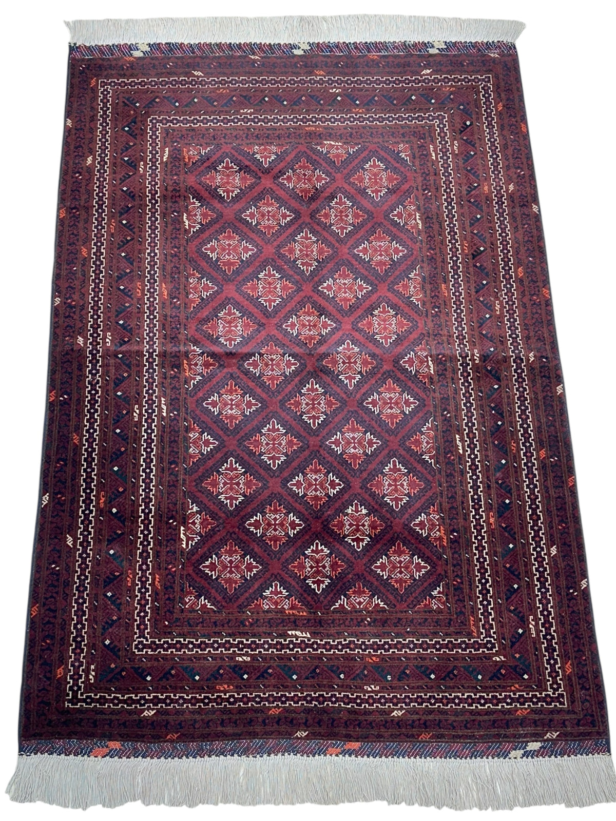 Afghan Rug 4x6, Burgundy, Red & Navy, Hand-Knotted Wool, view 2