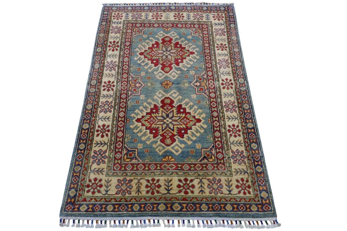 Afghani Rug 4x6 size range tribal Red Blue laid flat