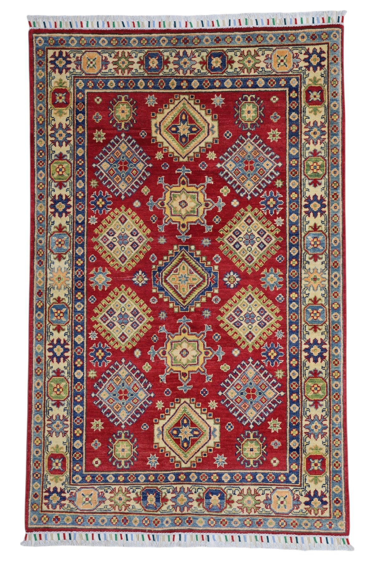 Afghan Kazak Rug 3'10" x 6', Hand-Knotted Wool, Red