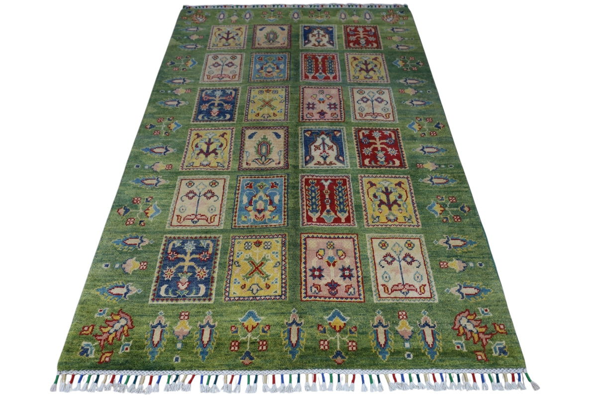 Afghani Rug 4x6 size range tribal Green laid flat
