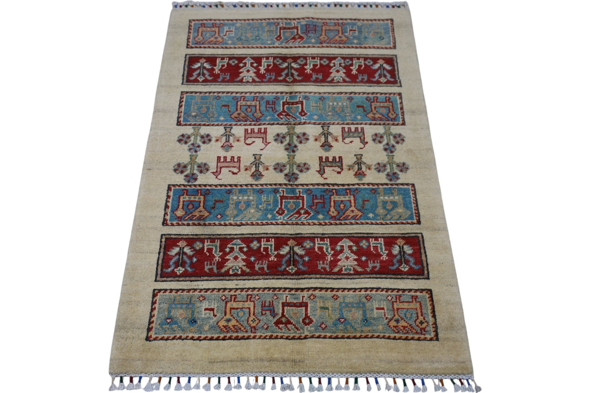 Afghani Rug 3x5 size range tribal Cream laid flat