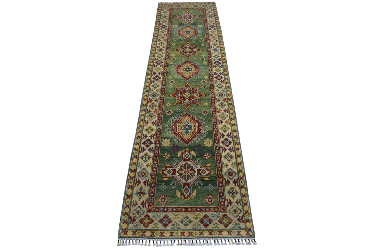 Afghan Kazak Runner 2'7" x 9'8", Hand-Knotted Wool, Blue, view 2