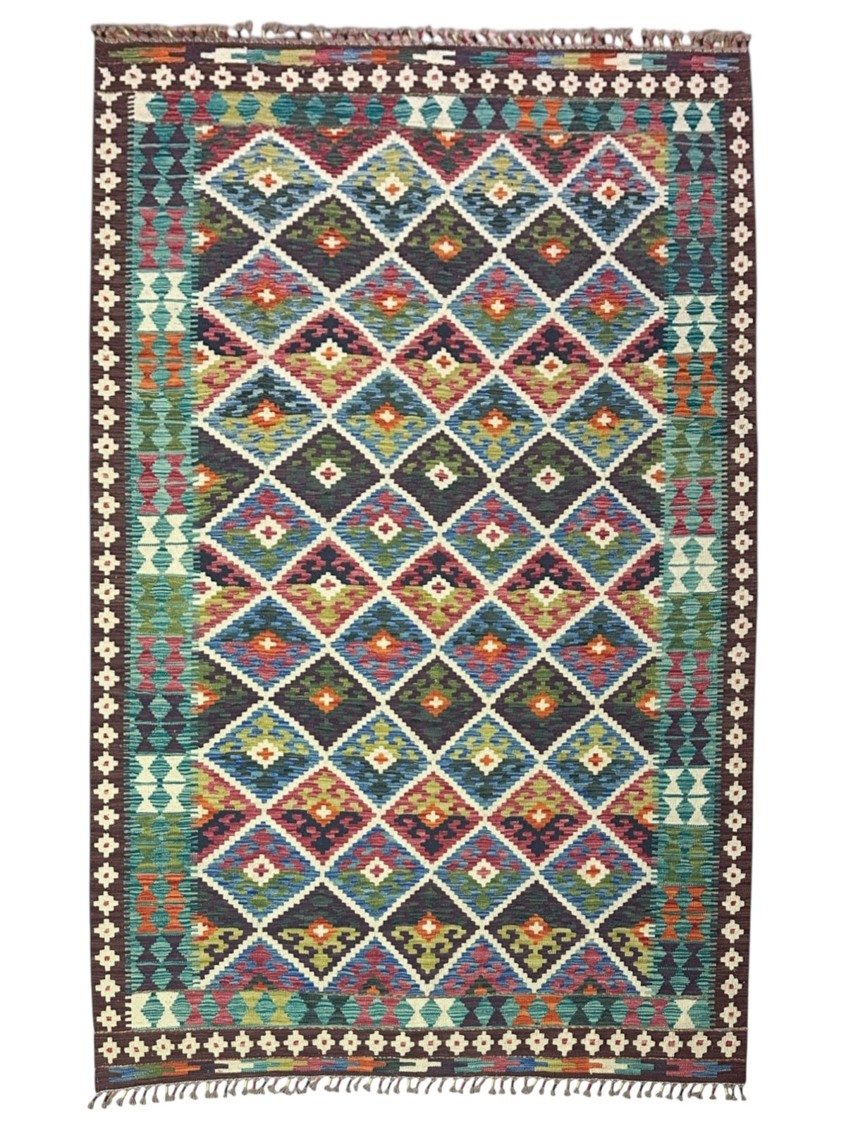 Afghan Kilim Rug 5'11" x 8', Hand-Woven Wool