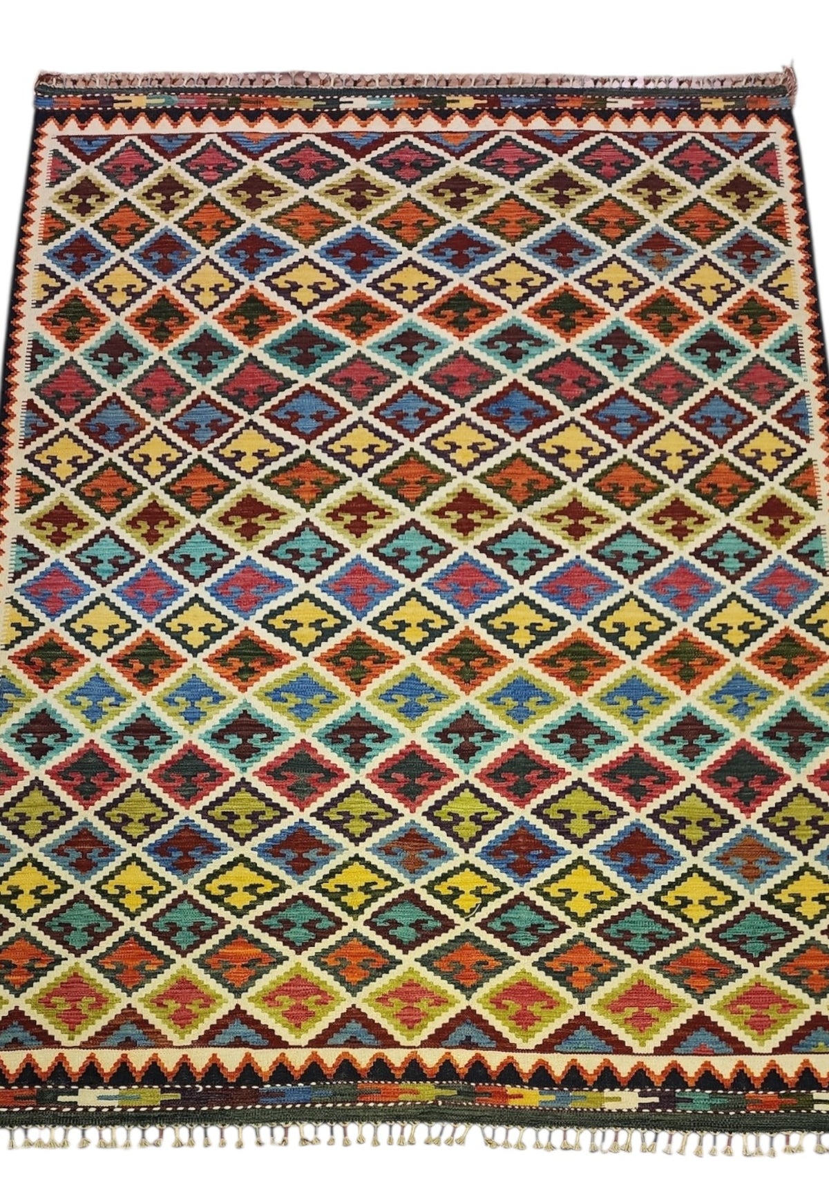 Afghan Kilim Rug 6x8, Ivory, Rust & Brown, Hand-Woven Wool Flatweave, view 2