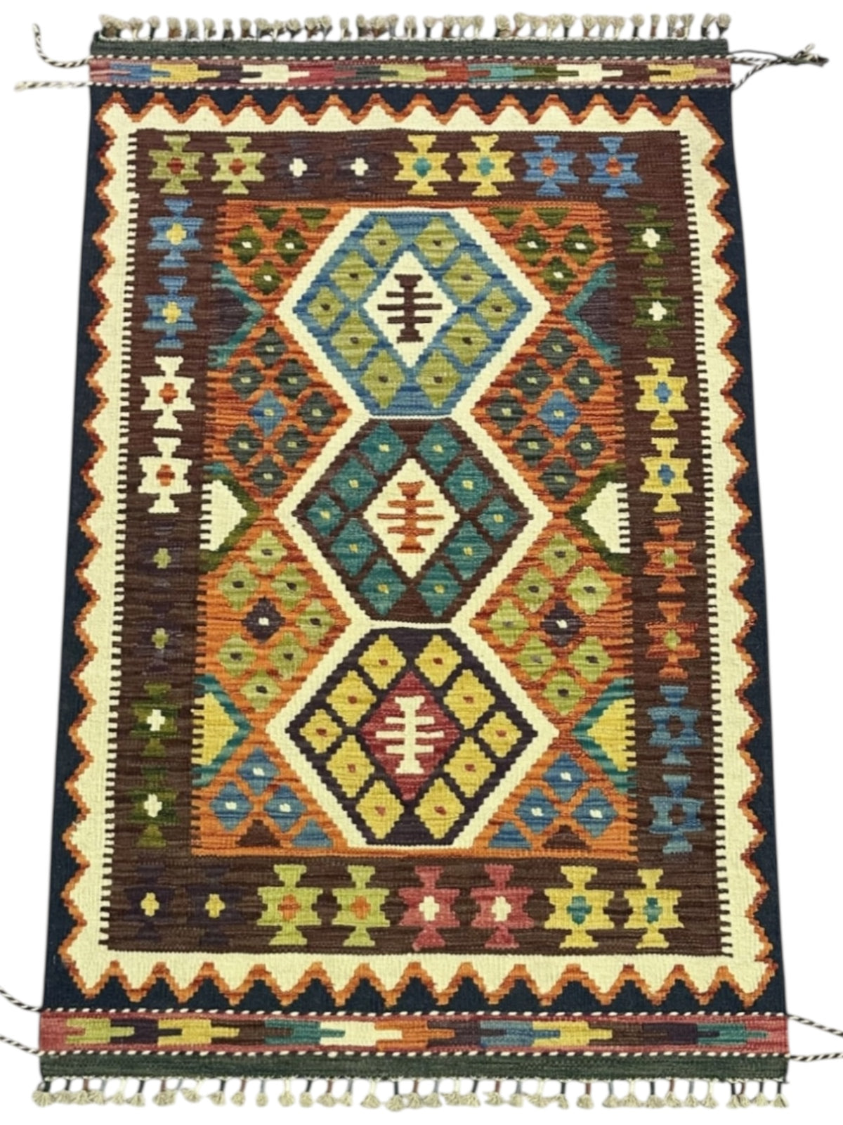 Afghan Kilim Rug 3x5, Brown, Rust & Ivory, Hand-Woven Wool Flatweave, view 2