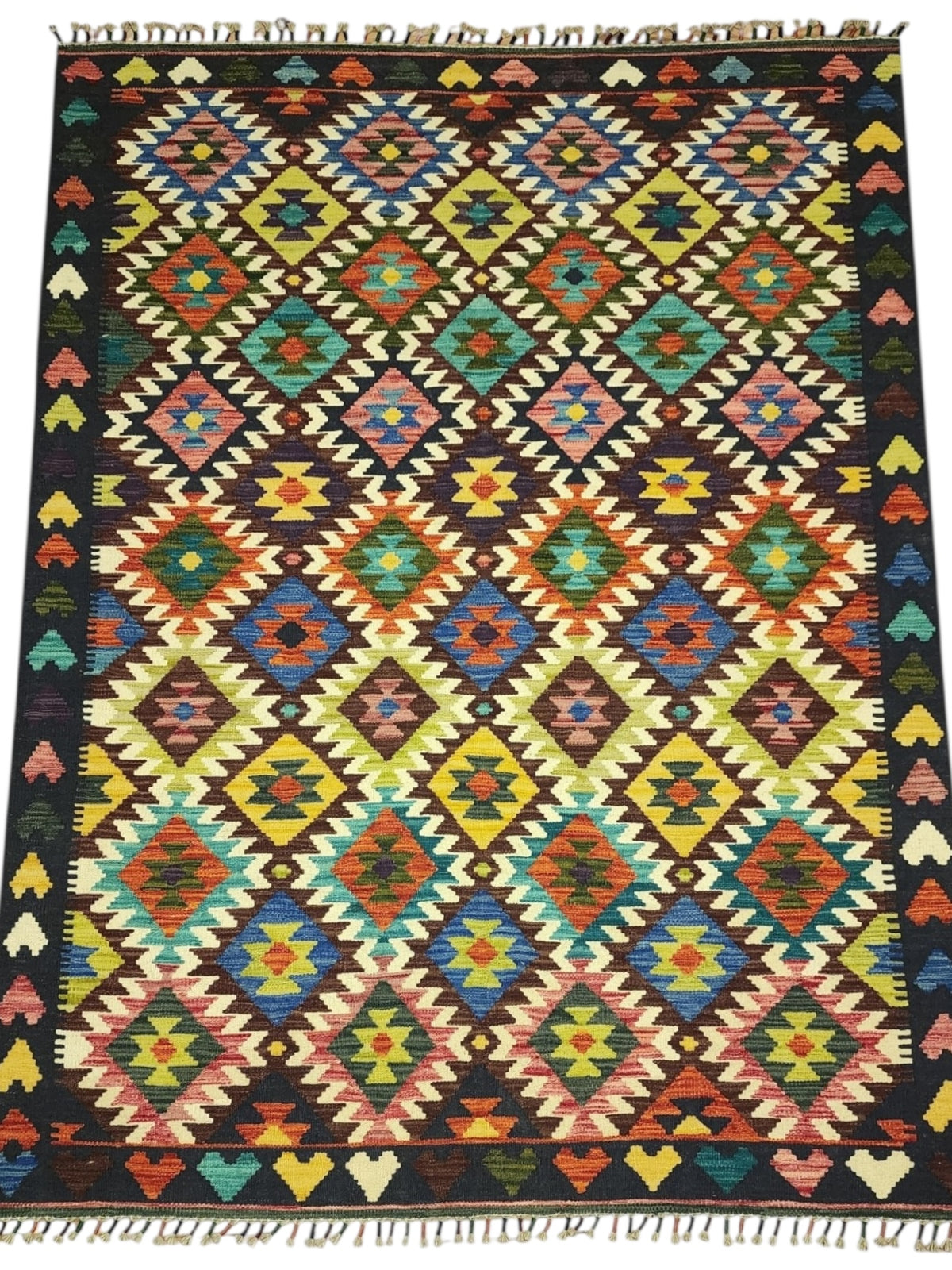 Afghan Kilim Rug 5x7, Navy, Rust & Ivory, Hand-Woven Wool Flatweave, view 2
