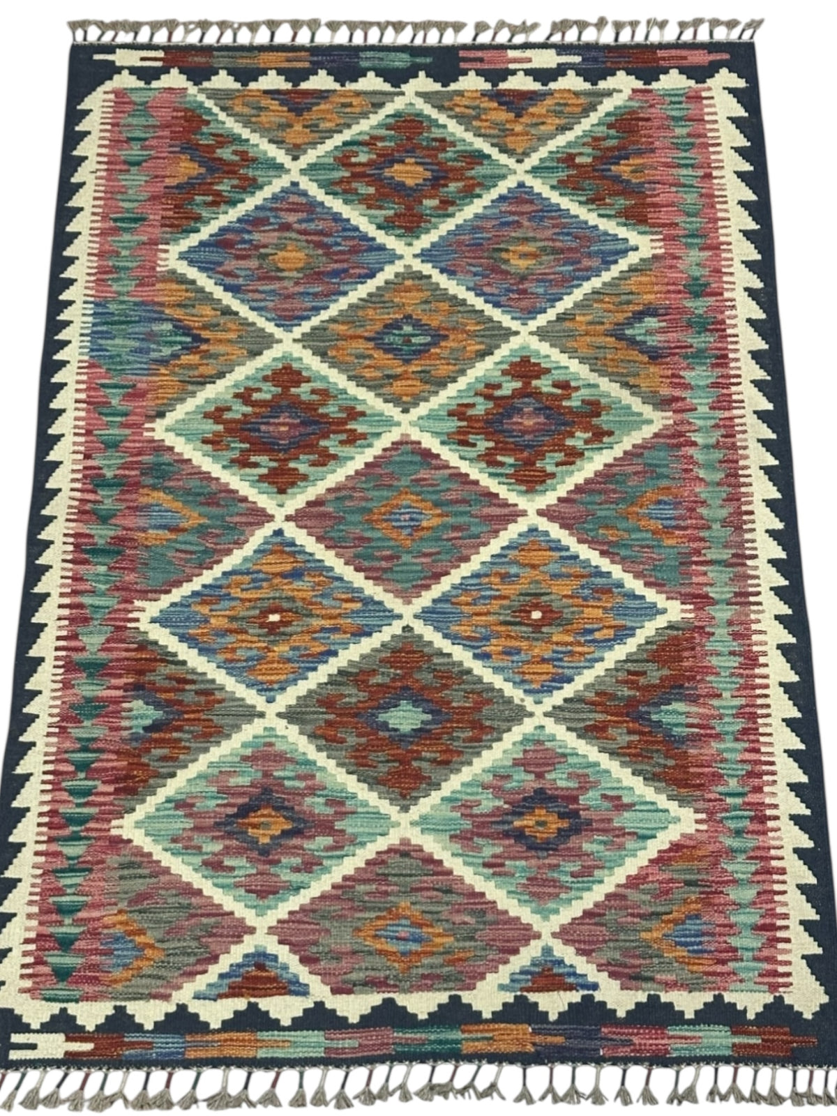 Afghan Kilim Rug 3x5, Ivory, Pink & Brown, Hand-Woven Wool Flatweave, view 2