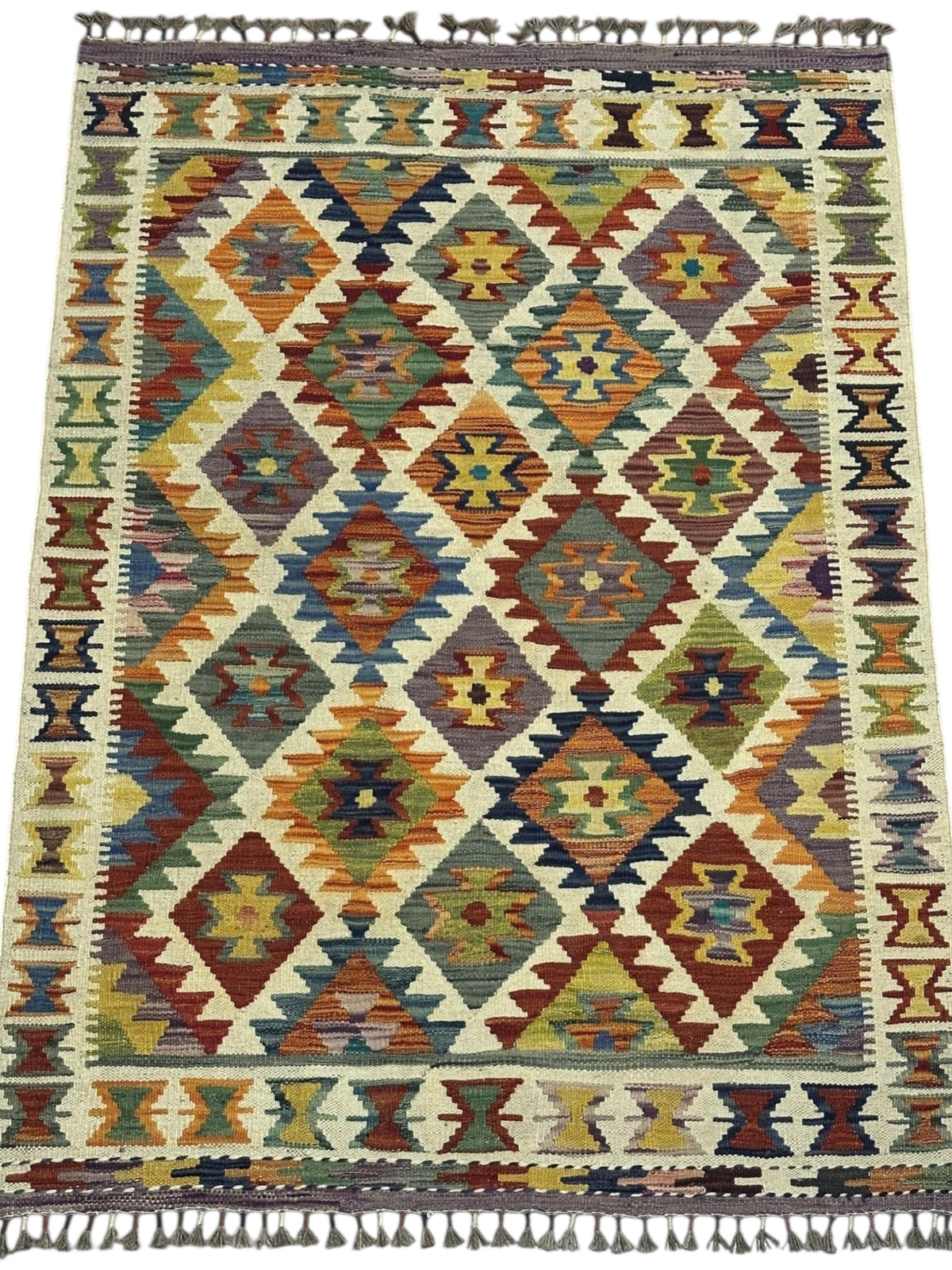 Afghan Kilim Rug 3x5, Ivory, Rust & Gold, Hand-Woven Wool Flatweave, view 2