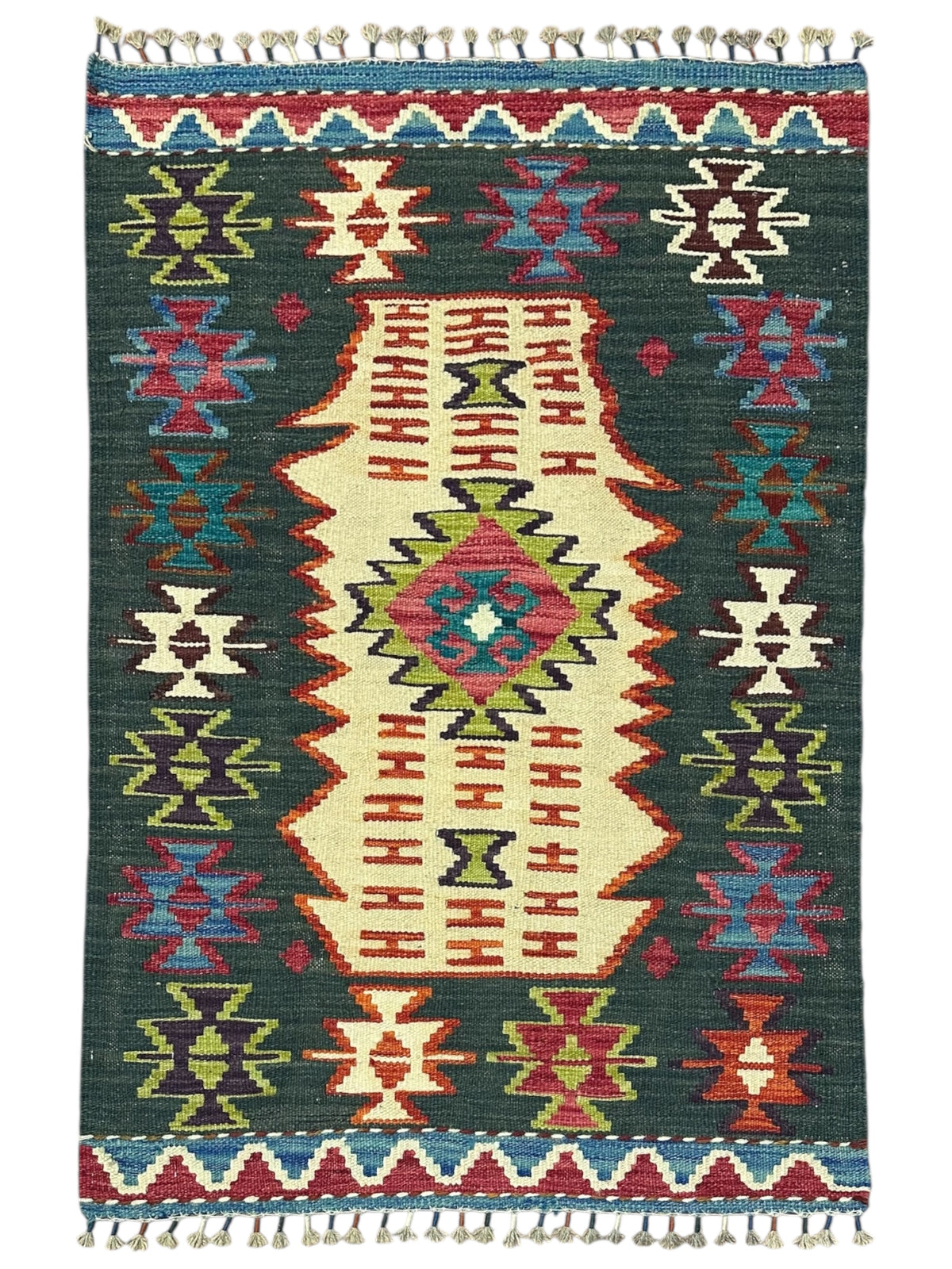 Afghan Kilim Rug 2'8" x 3'11", Hand-Woven Wool, No. 301