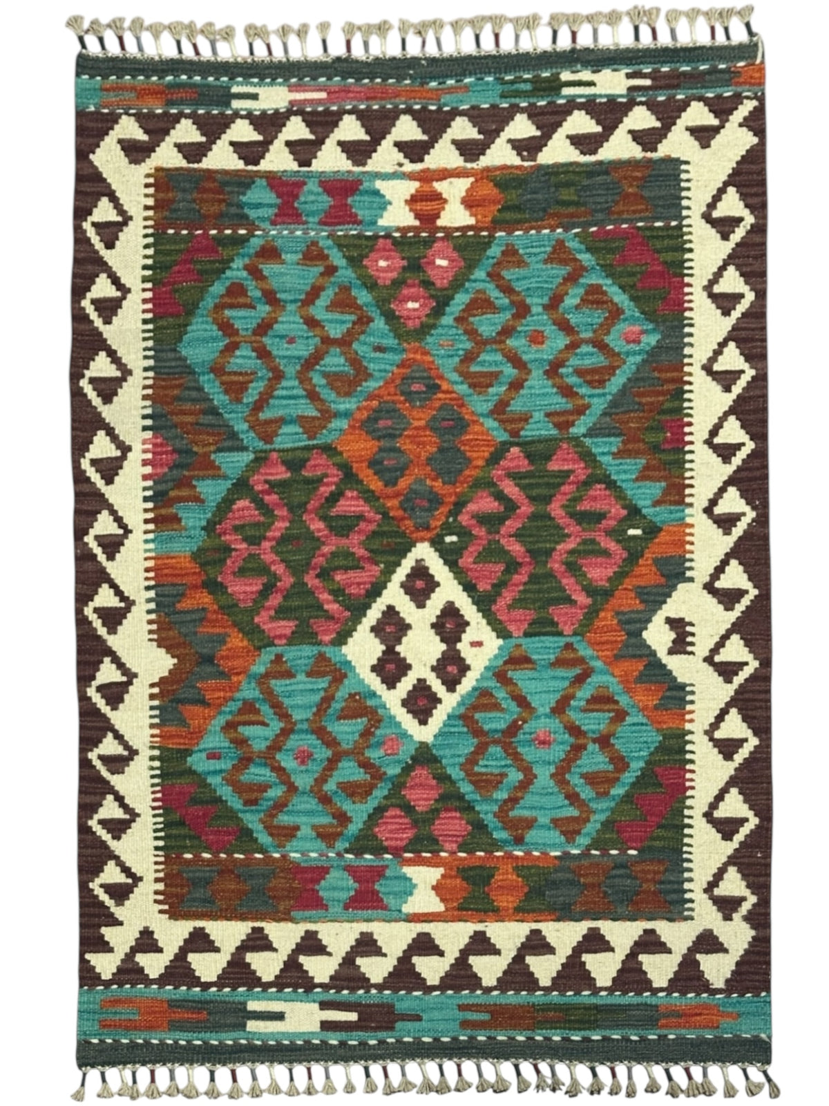 Afghan Kilim Rug 2'11" x 4'1", Hand-Woven Wool, No. 303