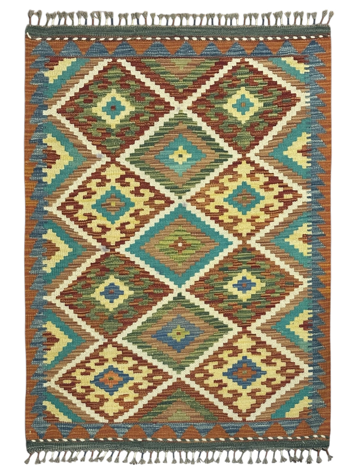 Afghan Kilim Rug 3' x 4'1", Hand-Woven Wool, No. 305